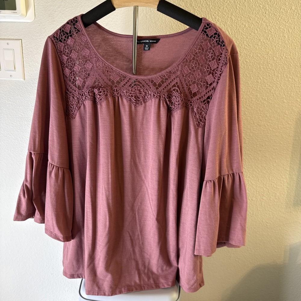 Zac & Rachel Women's Stretchy 3/4 Flowy Sleeve Blouse Pink Size 2XL‎